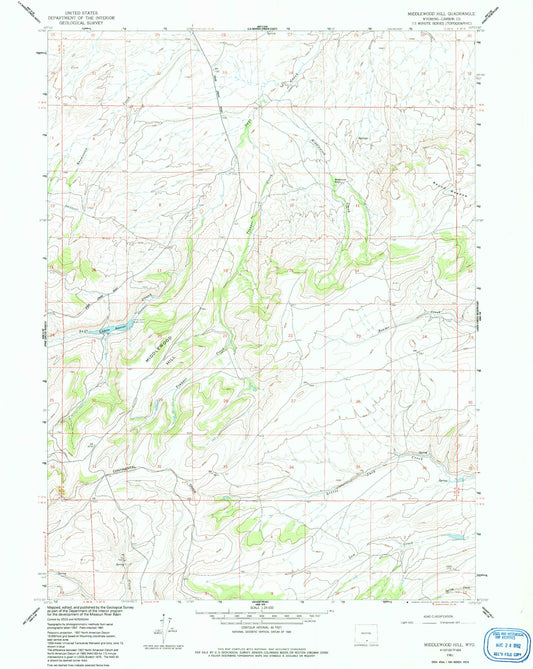 Classic USGS Middlewood Hill Wyoming 7.5'x7.5' Topo Map Image