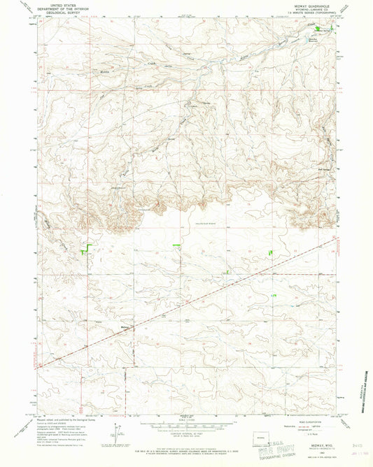 Classic USGS Midway Wyoming 7.5'x7.5' Topo Map Image