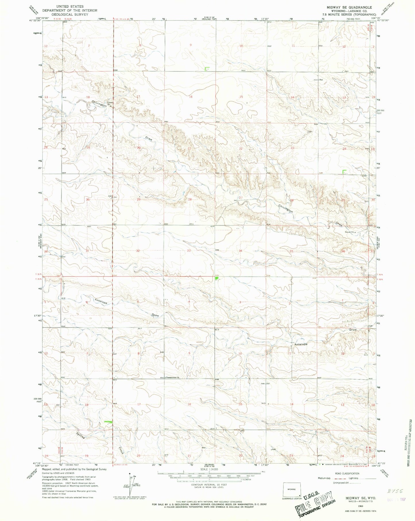 Classic USGS Midway SE Wyoming 7.5'x7.5' Topo Map Image