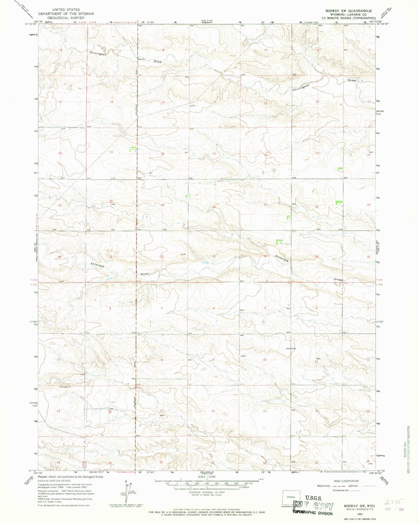 Classic USGS Midway SW Wyoming 7.5'x7.5' Topo Map Image