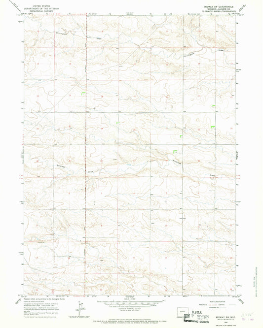 Classic USGS Midway SW Wyoming 7.5'x7.5' Topo Map Image