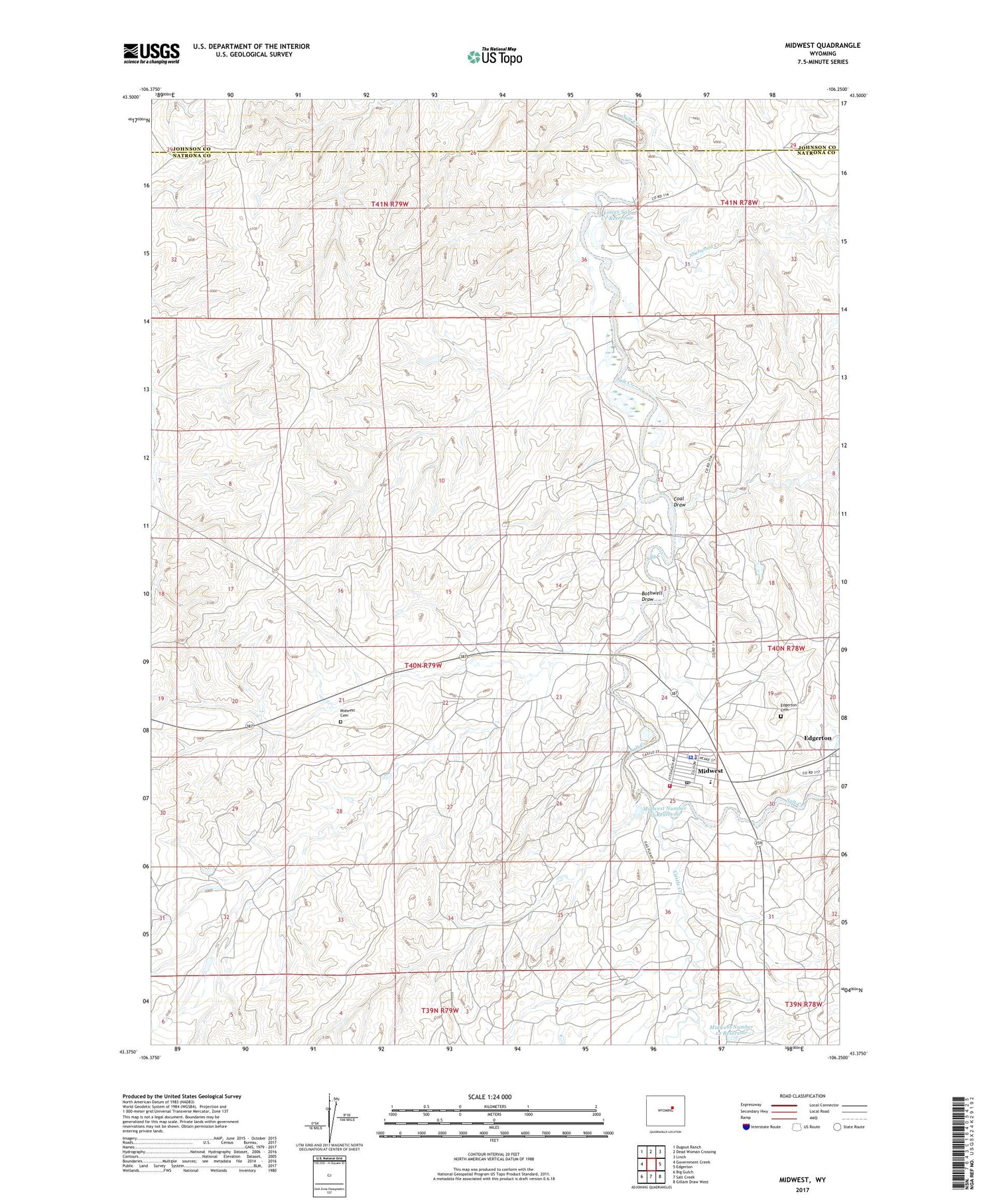 Midwest Wyoming US Topo Map Image