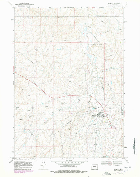 Classic USGS Midwest Wyoming 7.5'x7.5' Topo Map Image