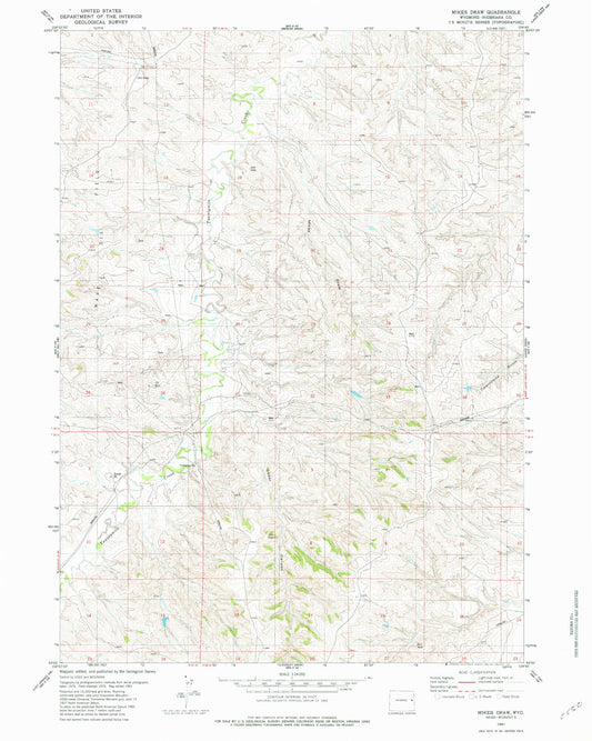Classic USGS Mikes Draw Wyoming 7.5'x7.5' Topo Map Image