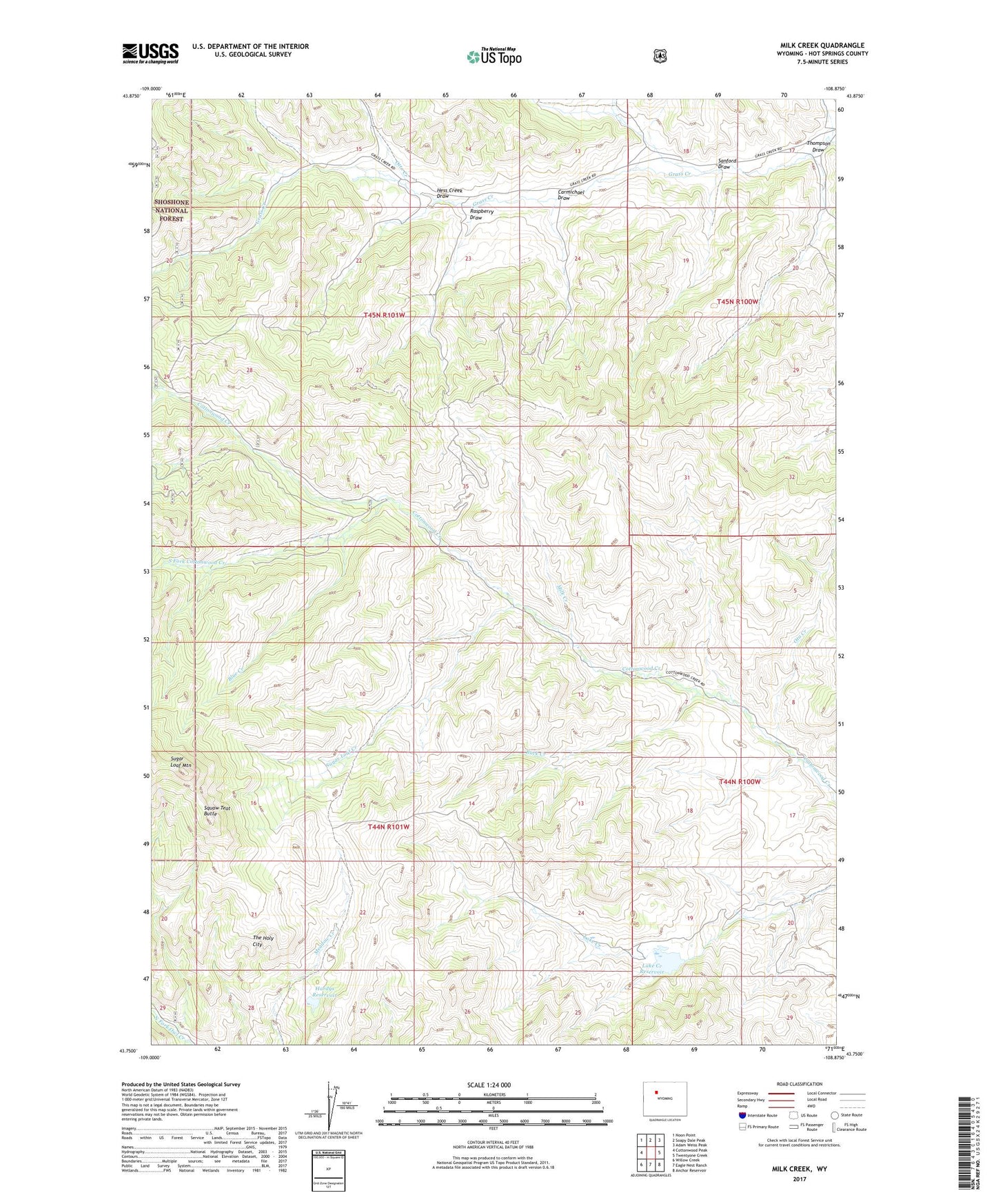 Milk Creek Wyoming US Topo Map Image