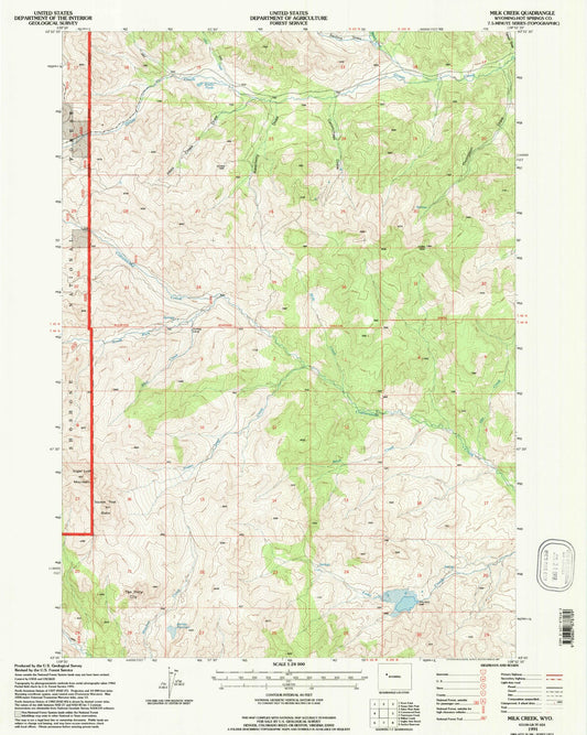 Classic USGS Milk Creek Wyoming 7.5'x7.5' Topo Map Image