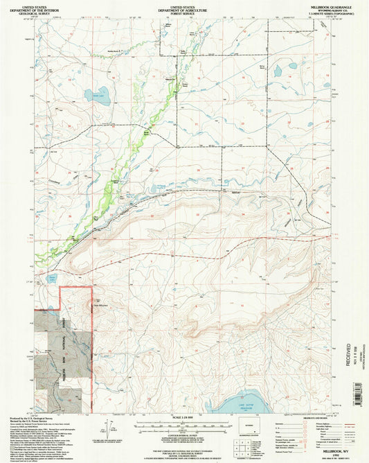Classic USGS Millbrook Wyoming 7.5'x7.5' Topo Map Image