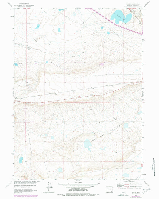 Classic USGS Miller Wyoming 7.5'x7.5' Topo Map Image