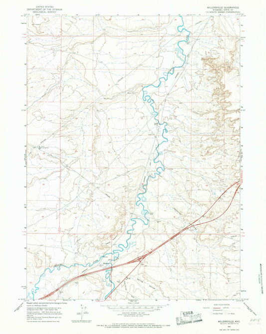 Classic USGS Millersville Wyoming 7.5'x7.5' Topo Map Image