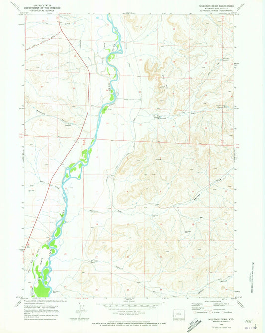 Classic USGS Milleson Draw Wyoming 7.5'x7.5' Topo Map Image