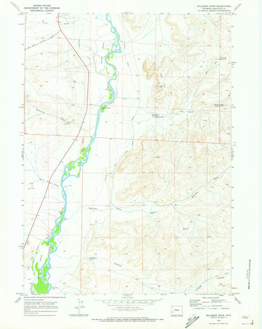 Classic USGS Milleson Draw Wyoming 7.5'x7.5' Topo Map Image