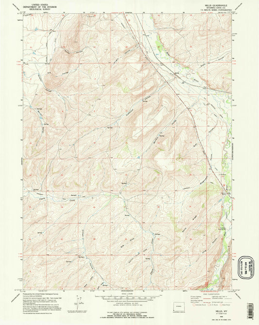 Classic USGS Millis Wyoming 7.5'x7.5' Topo Map Image