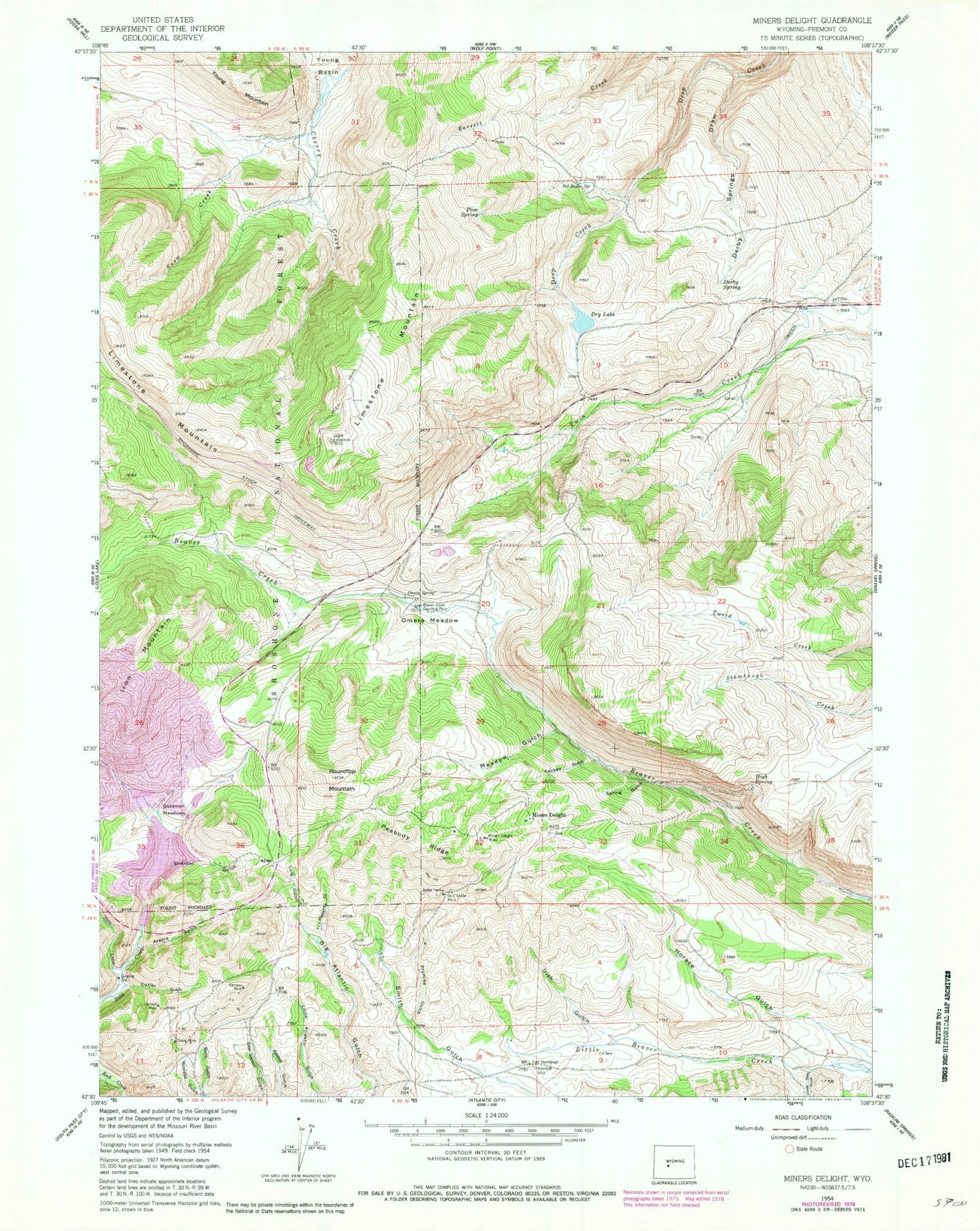 Classic USGS Miners Delight Wyoming 7.5'x7.5' Topo Map Image