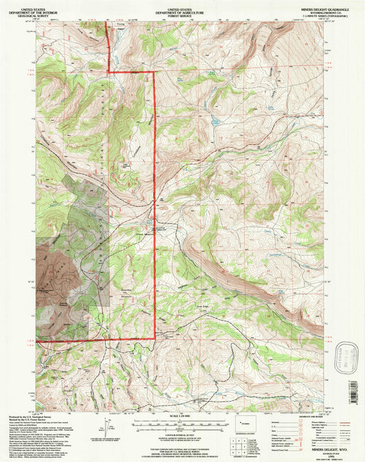 Classic USGS Miners Delight Wyoming 7.5'x7.5' Topo Map Image