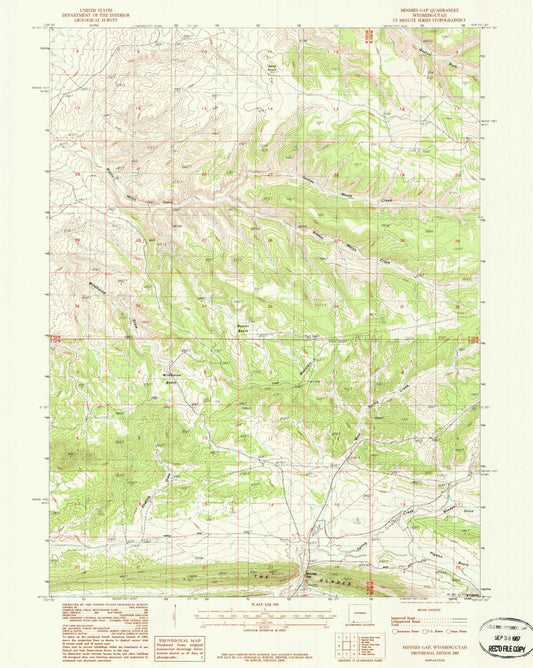 Classic USGS Minnies Gap Wyoming 7.5'x7.5' Topo Map Image