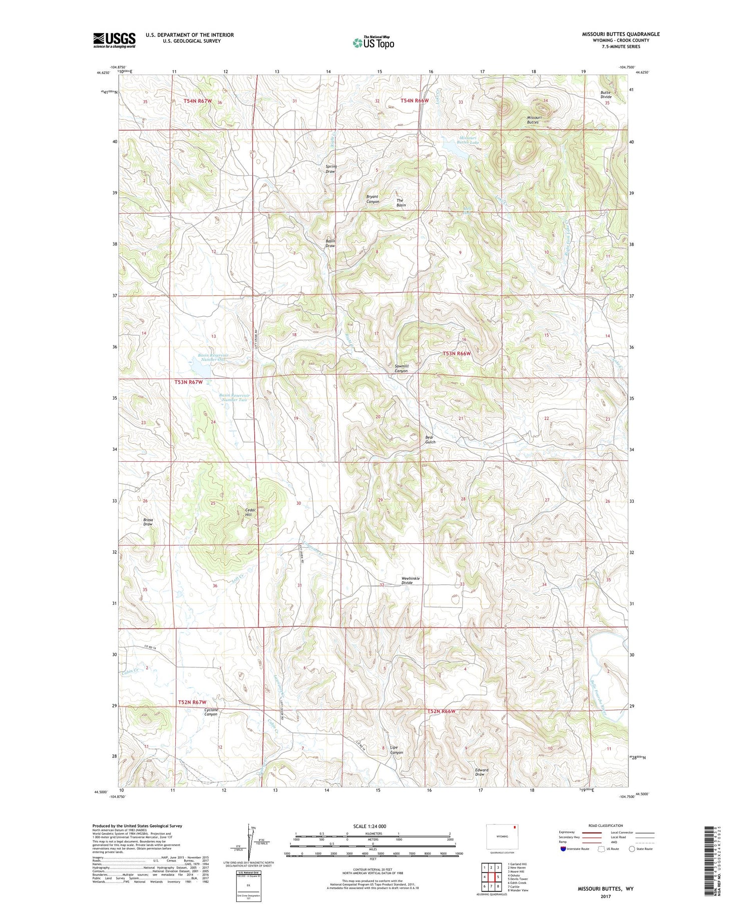 Missouri Buttes Wyoming US Topo Map Image
