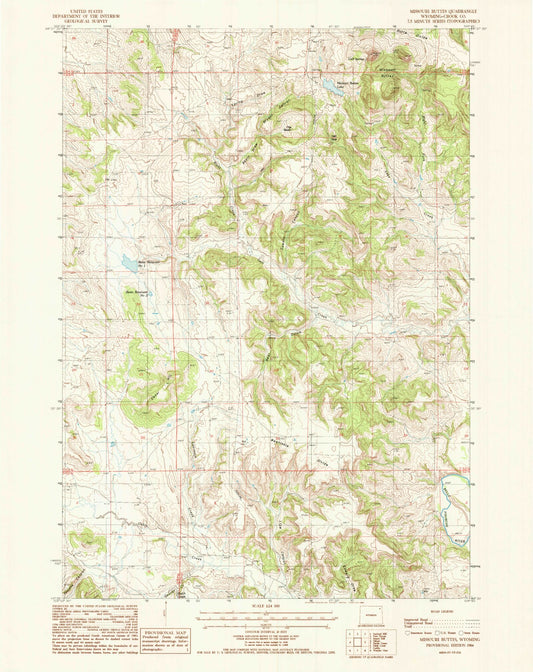 Classic USGS Missouri Buttes Wyoming 7.5'x7.5' Topo Map Image