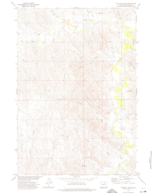 Classic USGS Mitchell Draw Wyoming 7.5'x7.5' Topo Map Image