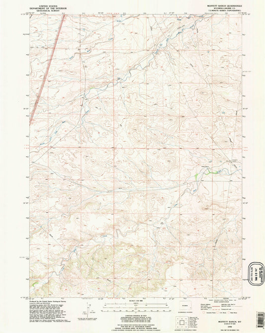Classic USGS Moffett Ranch Wyoming 7.5'x7.5' Topo Map Image