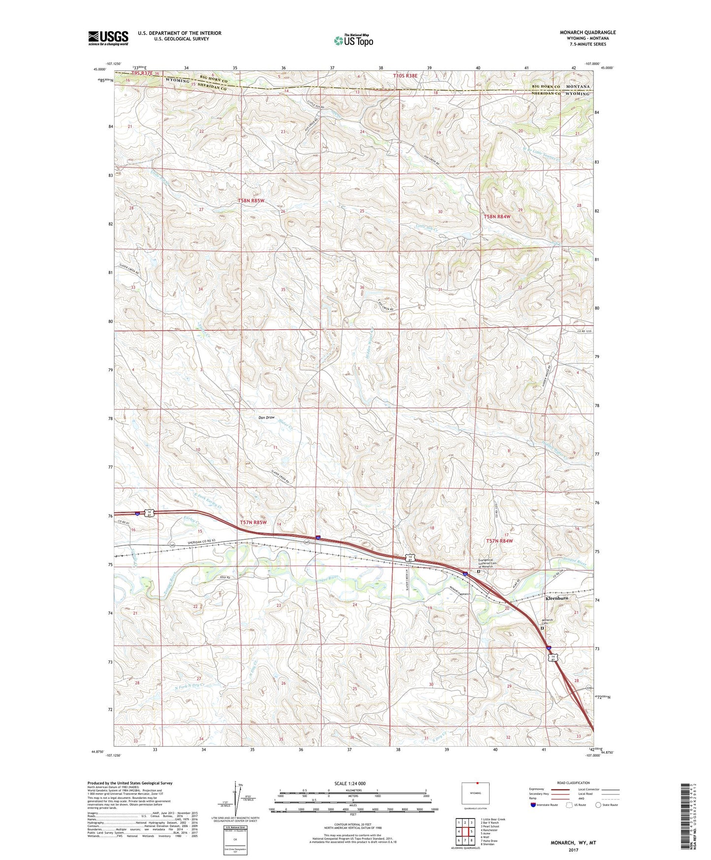 Monarch Wyoming US Topo Map Image