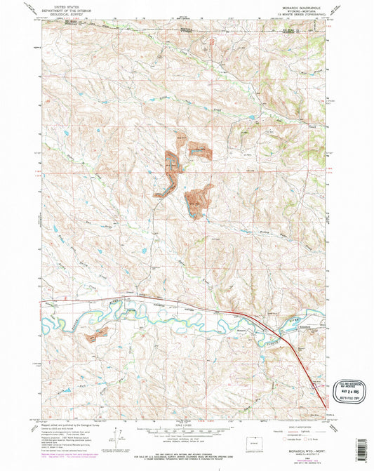 Classic USGS Monarch Wyoming 7.5'x7.5' Topo Map Image