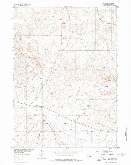Classic USGS Moneta Wyoming 7.5'x7.5' Topo Map Image