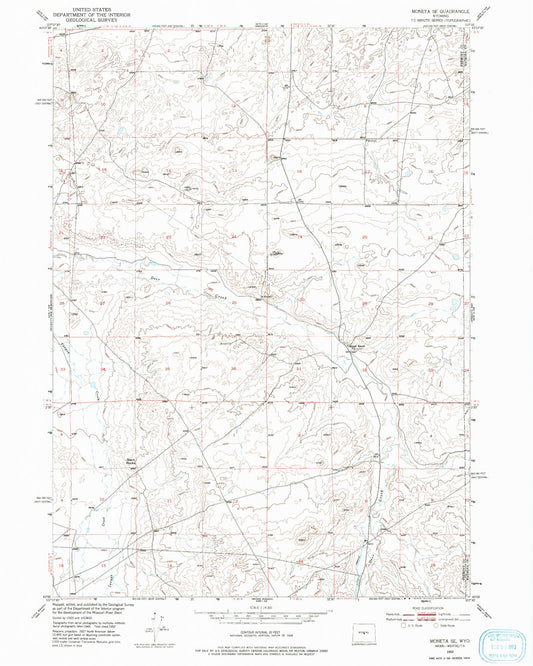 Classic USGS Moneta SE Wyoming 7.5'x7.5' Topo Map Image