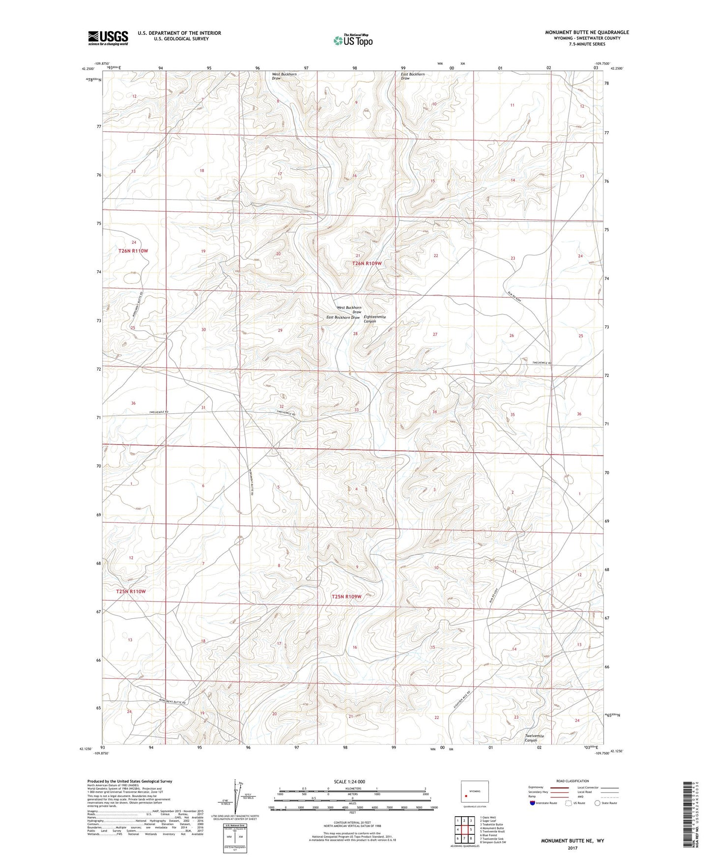 Monument Butte NE Wyoming US Topo Map Image