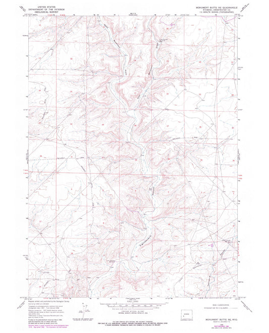 Classic USGS Monument Butte NE Wyoming 7.5'x7.5' Topo Map Image