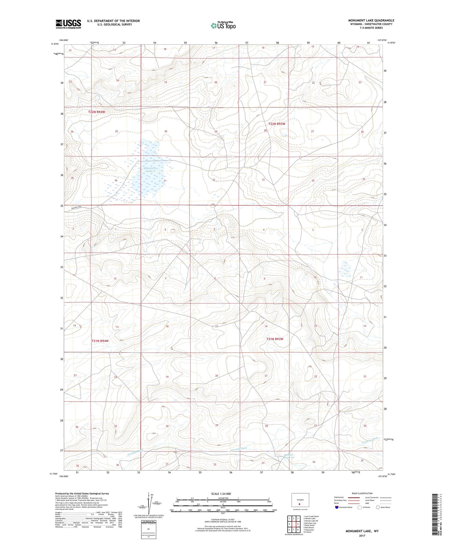 Monument Lake Wyoming US Topo Map Image