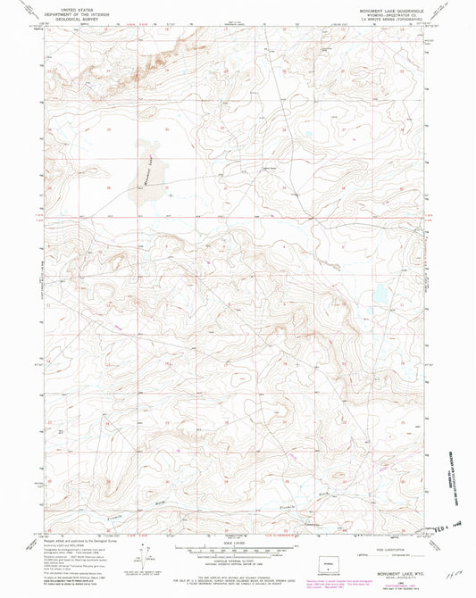 Classic USGS Monument Lake Wyoming 7.5'x7.5' Topo Map Image