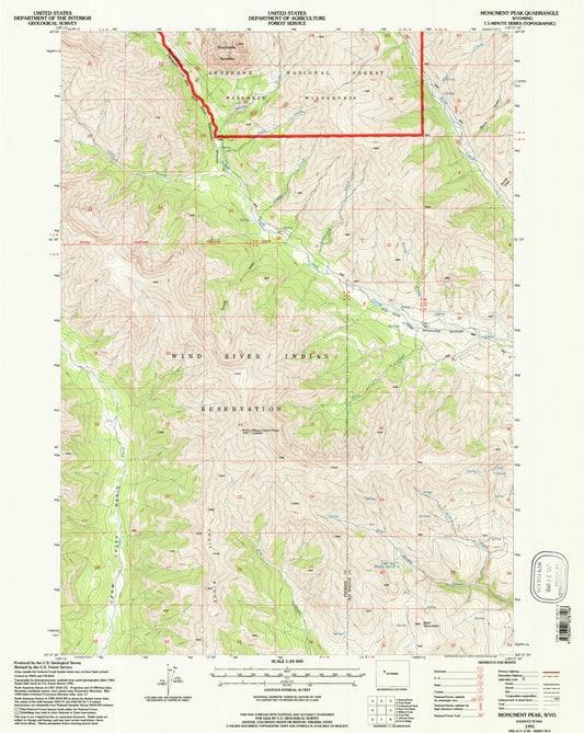 Classic USGS Monument Peak Wyoming 7.5'x7.5' Topo Map Image