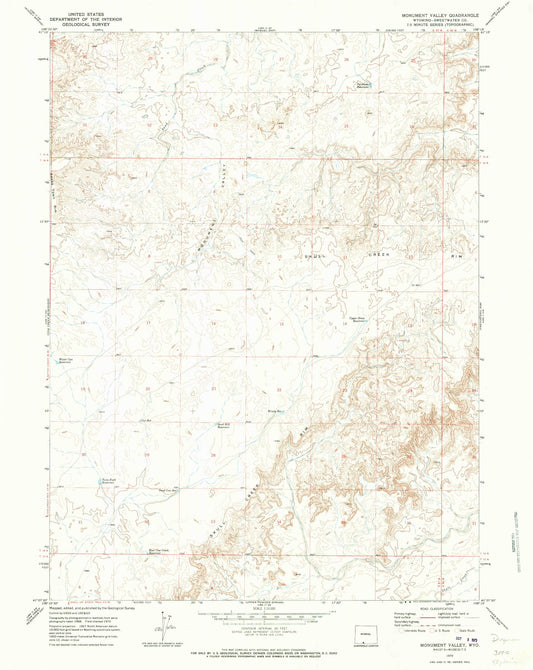 Classic USGS Monument Valley Wyoming 7.5'x7.5' Topo Map Image
