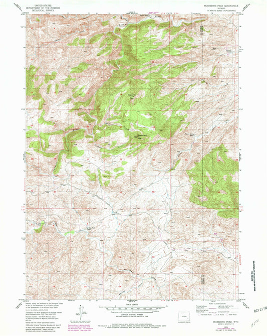 Classic USGS Moonshine Peak Wyoming 7.5'x7.5' Topo Map Image