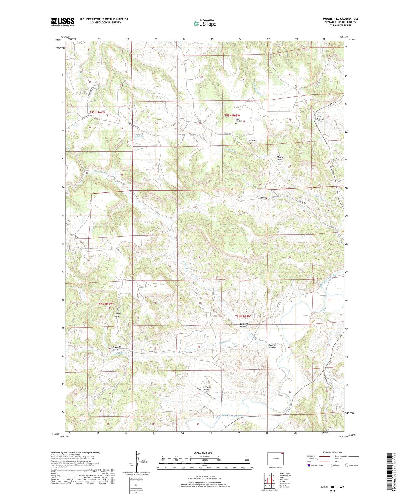 Moore Hill Wyoming US Topo Map Image