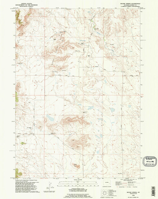 Classic USGS Moore Spring Wyoming 7.5'x7.5' Topo Map Image