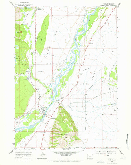 Classic USGS Moose Wyoming 7.5'x7.5' Topo Map Image