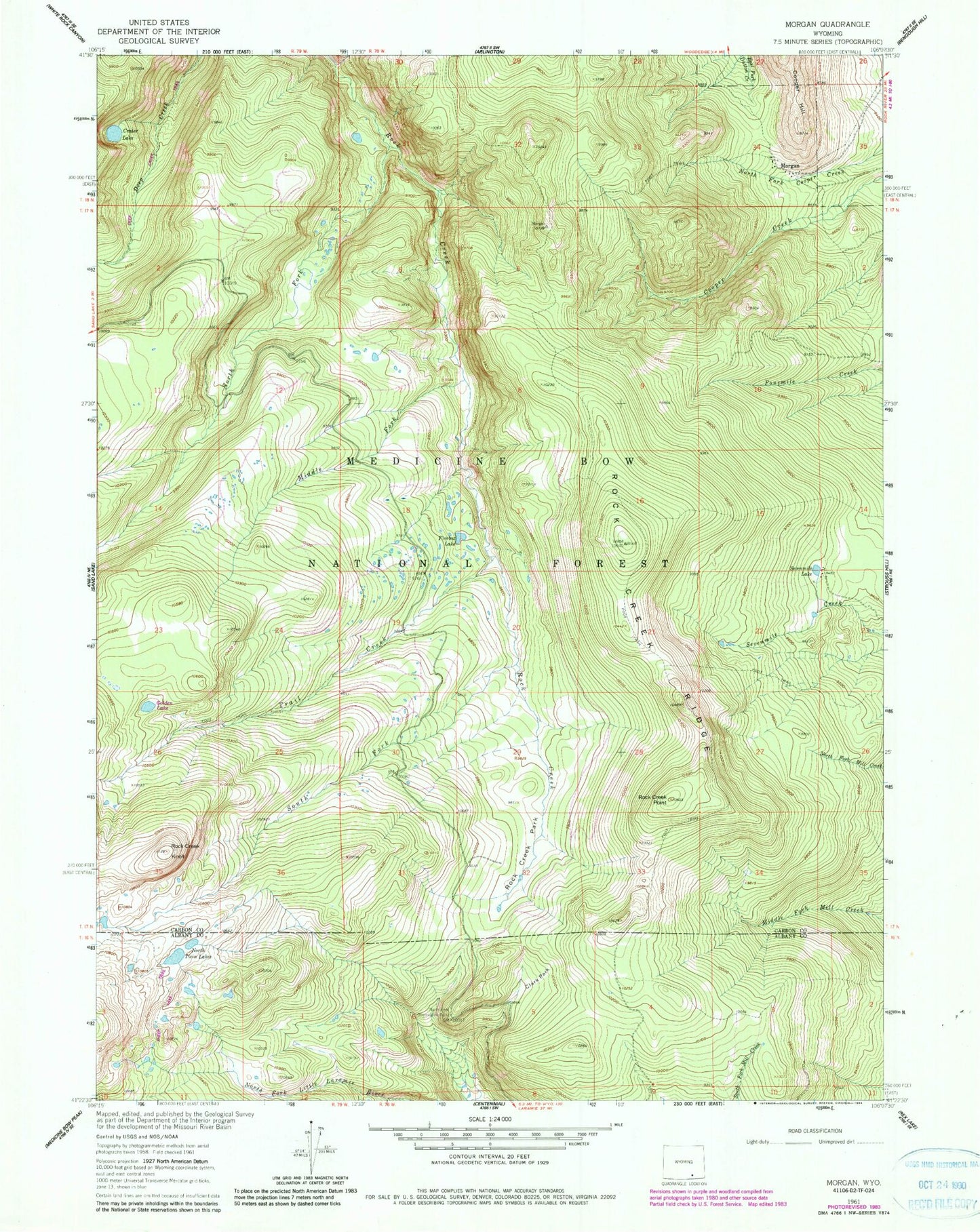 Classic USGS Morgan Wyoming 7.5'x7.5' Topo Map Image