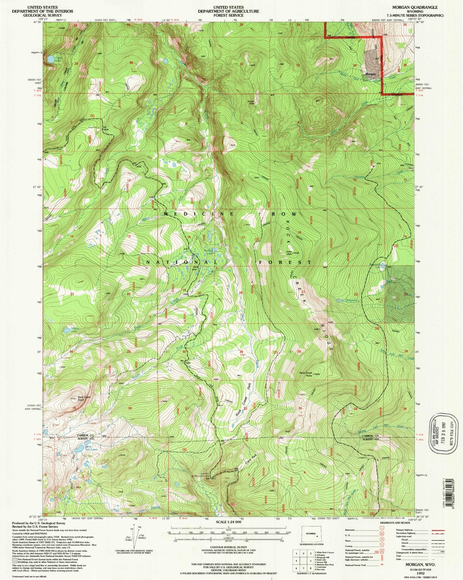 Classic USGS Morgan Wyoming 7.5'x7.5' Topo Map Image