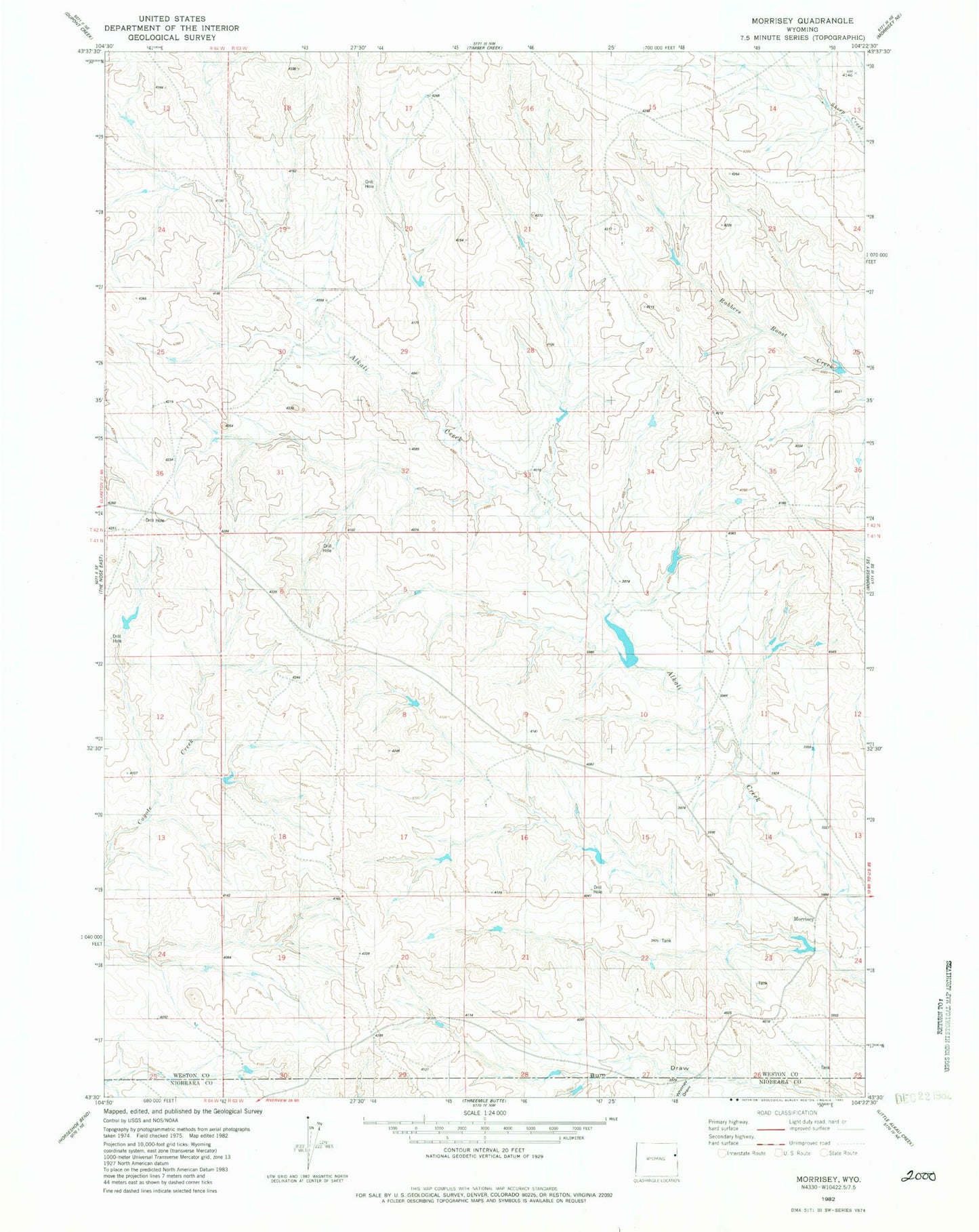 Classic USGS Morrisey Wyoming 7.5'x7.5' Topo Map Image