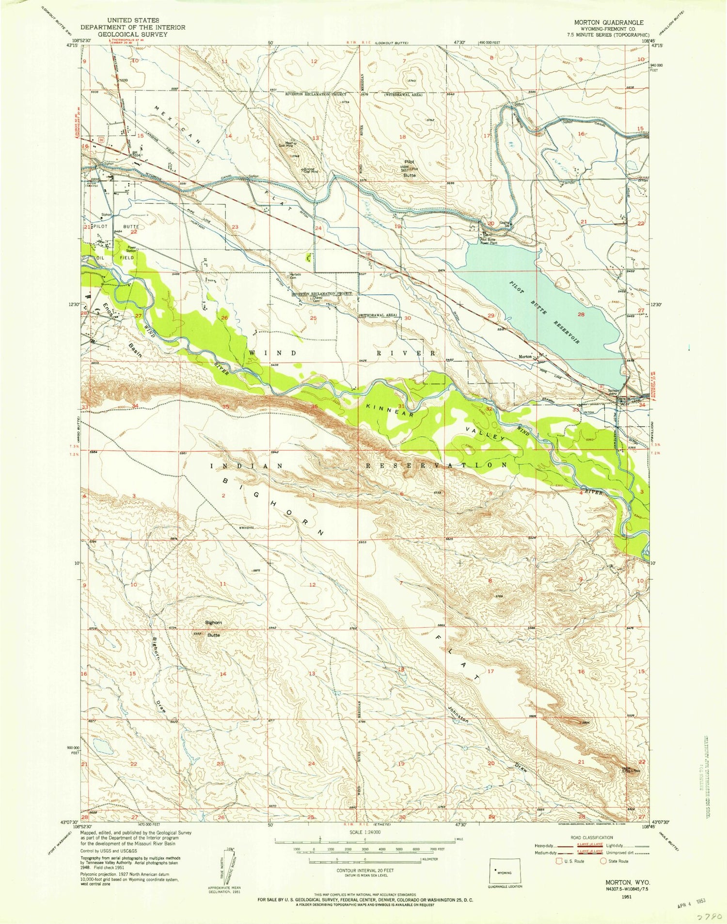 Classic USGS Morton Wyoming 7.5'x7.5' Topo Map Image