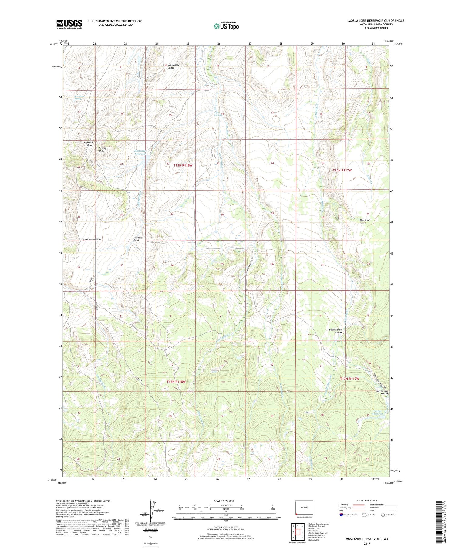 Moslander Reservoir Wyoming US Topo Map Image