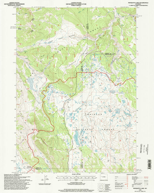 Classic USGS Mosquito Lake Wyoming 7.5'x7.5' Topo Map Image