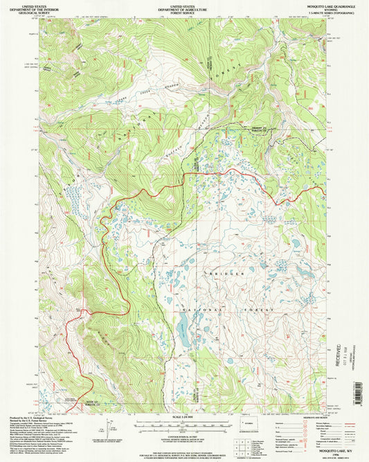 Classic USGS Mosquito Lake Wyoming 7.5'x7.5' Topo Map Image