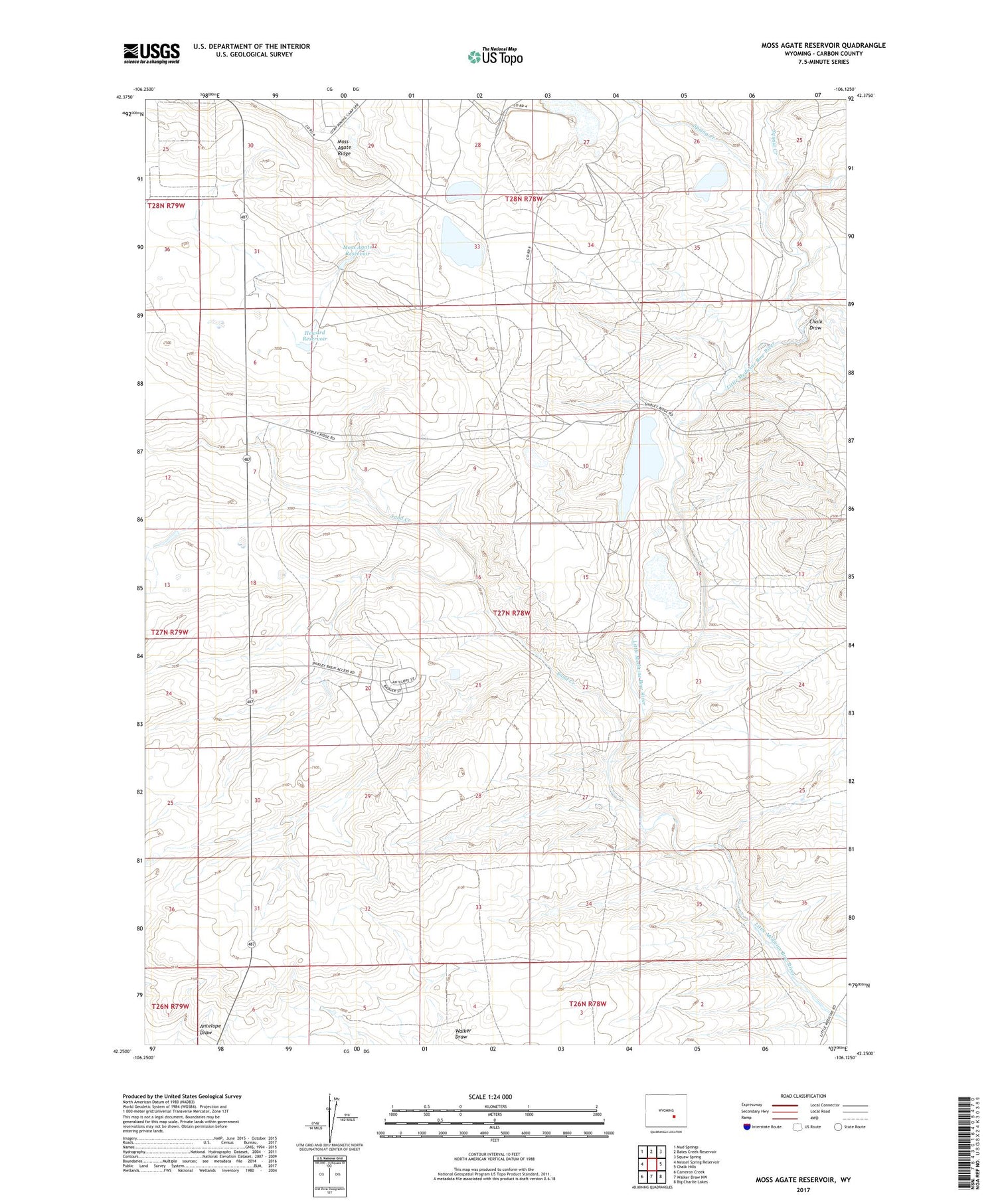 Moss Agate Reservoir Wyoming US Topo Map Image