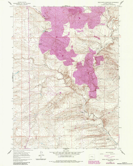 Classic USGS Moss Agate Reservoir Wyoming 7.5'x7.5' Topo Map Image