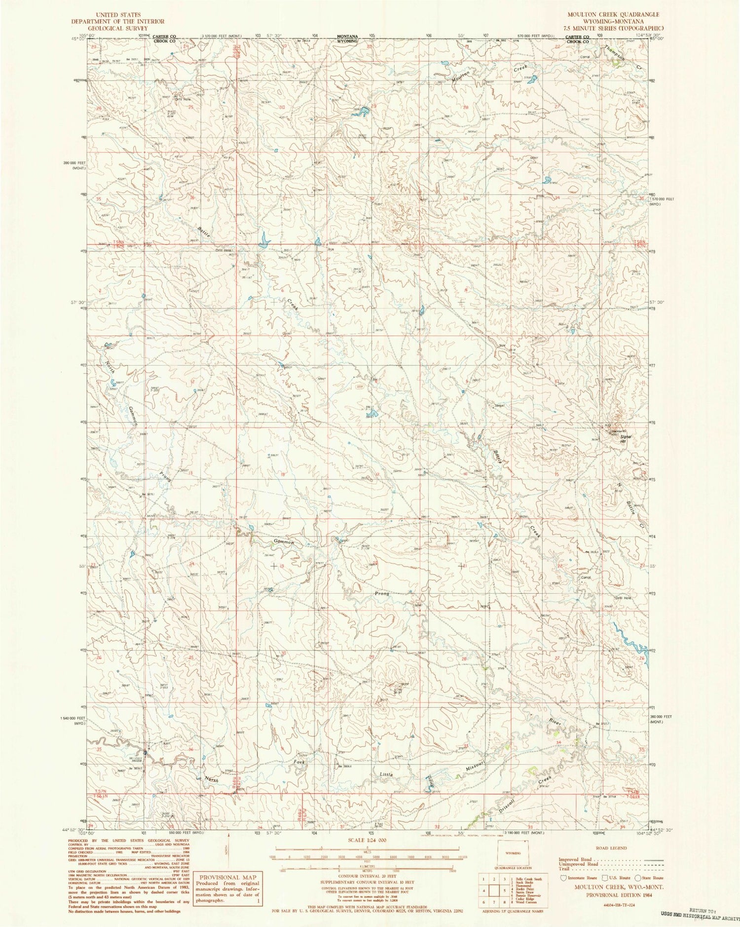 Classic USGS Moulton Creek Wyoming 7.5'x7.5' Topo Map Image