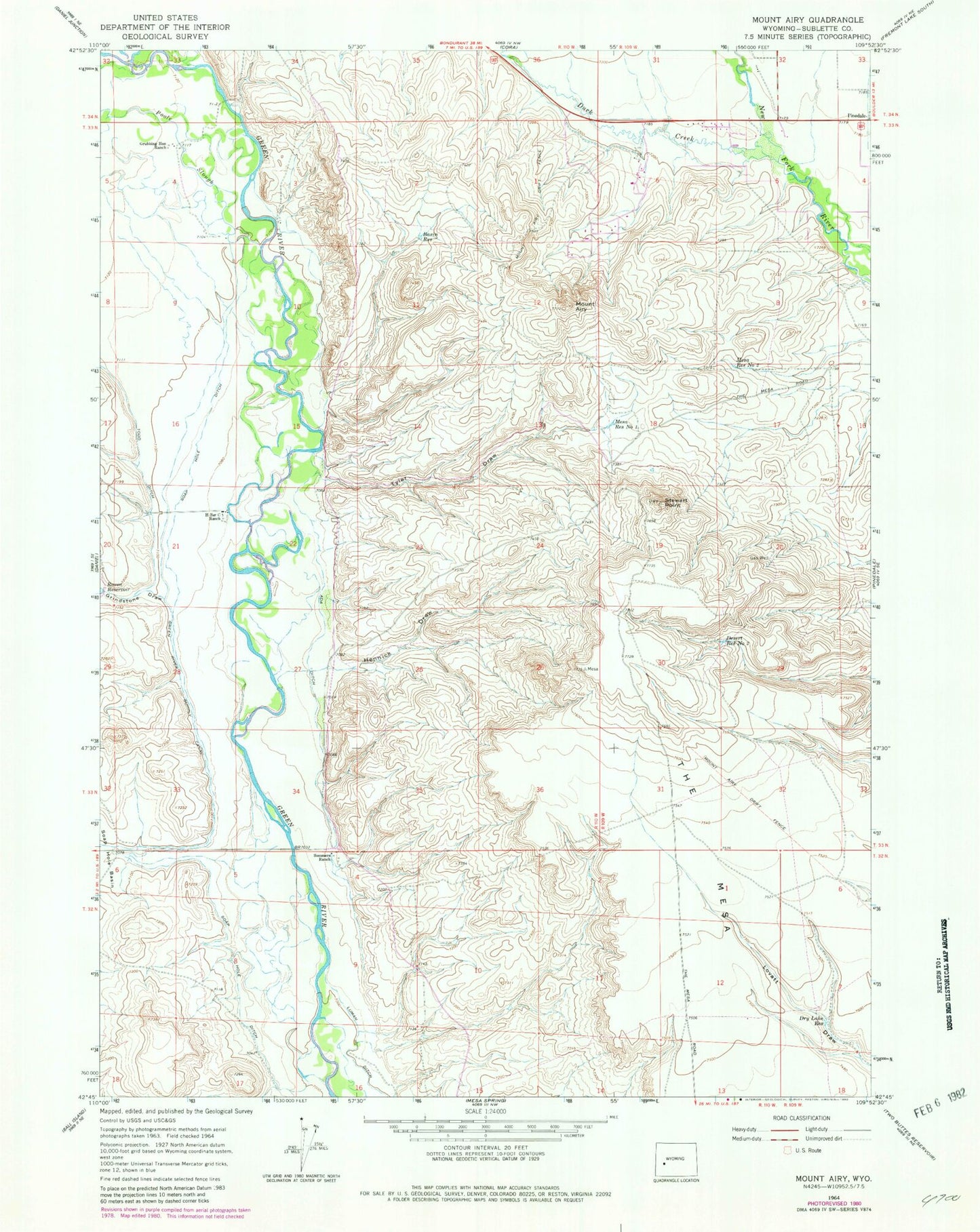 Classic USGS Mount Airy Wyoming 7.5'x7.5' Topo Map Image