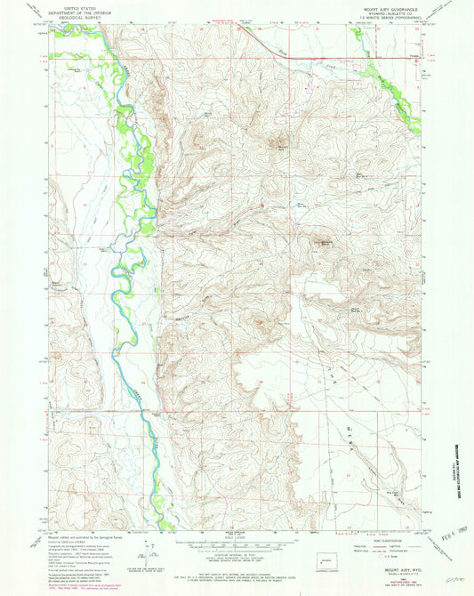 Classic USGS Mount Airy Wyoming 7.5'x7.5' Topo Map Image