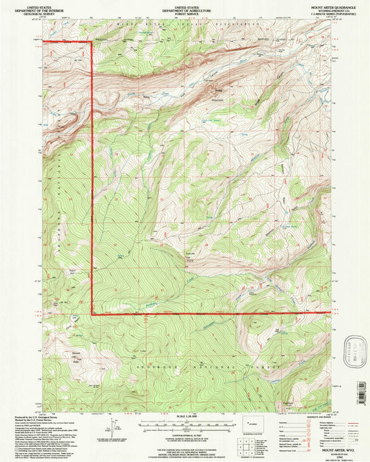 Classic USGS Mount Arter Wyoming 7.5'x7.5' Topo Map Image